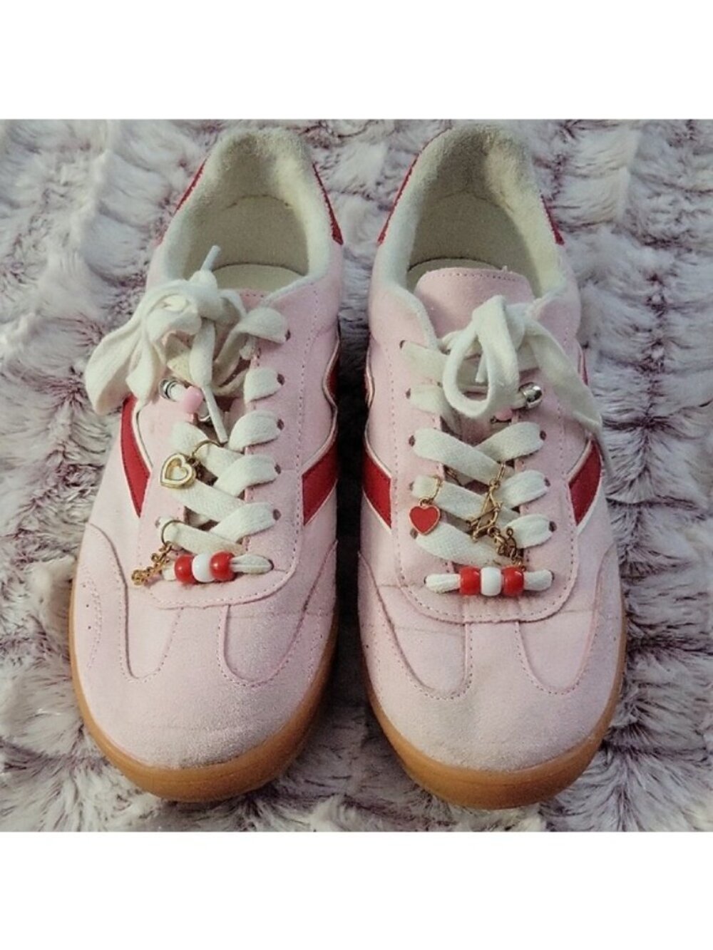 Madden Girl Pink & Red Retro Charm Embellished Lace Up Sneaker Shoes Size 6.5